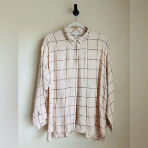J. Jill Brushed Twill Plaid Button-Down Shirt - Size L